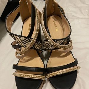 Torrid Wedges black and nude with gold